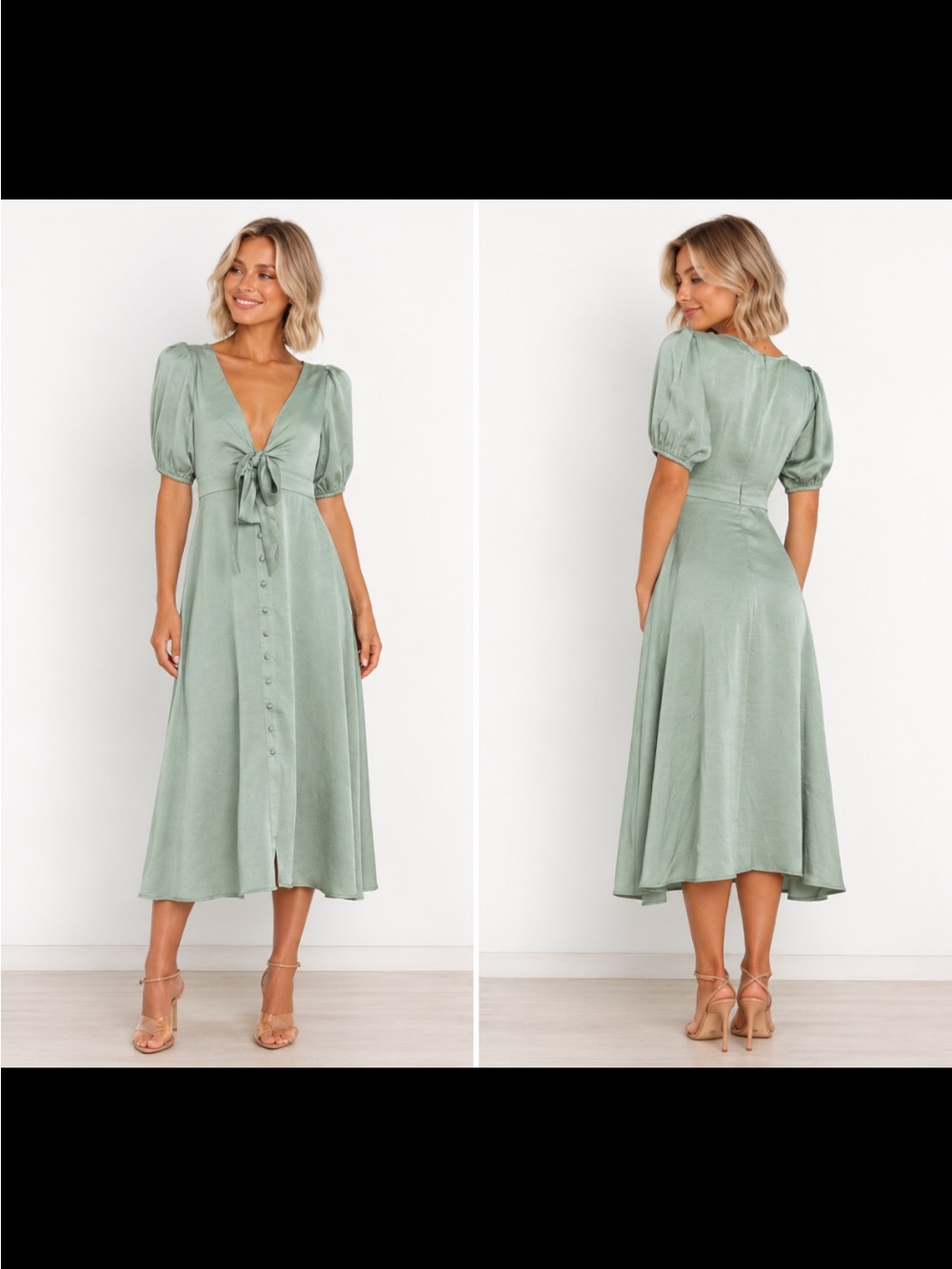 Petal & Pup Sage Green Tie-Front Midi Dress size 6